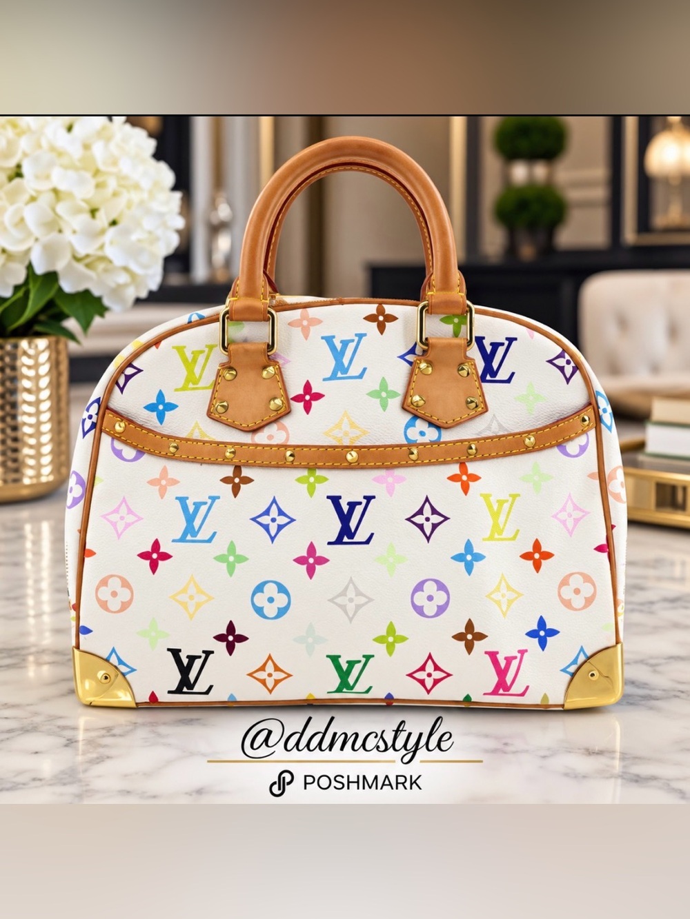 Louis Vuitton + Takashi Murikami Monogram MulticolorTrouville Bag Blanc White